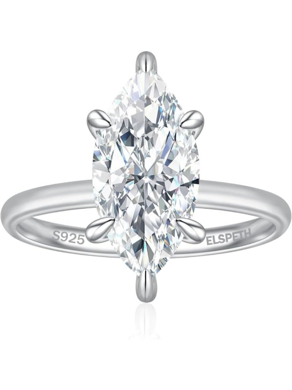 Stunning 3CT Sterling Silver Engagement Ring - Elongated Marquise Cut Design